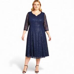 SL Fashions New York Sequined Lace Navy Blue Dress, NWT! Size 16W